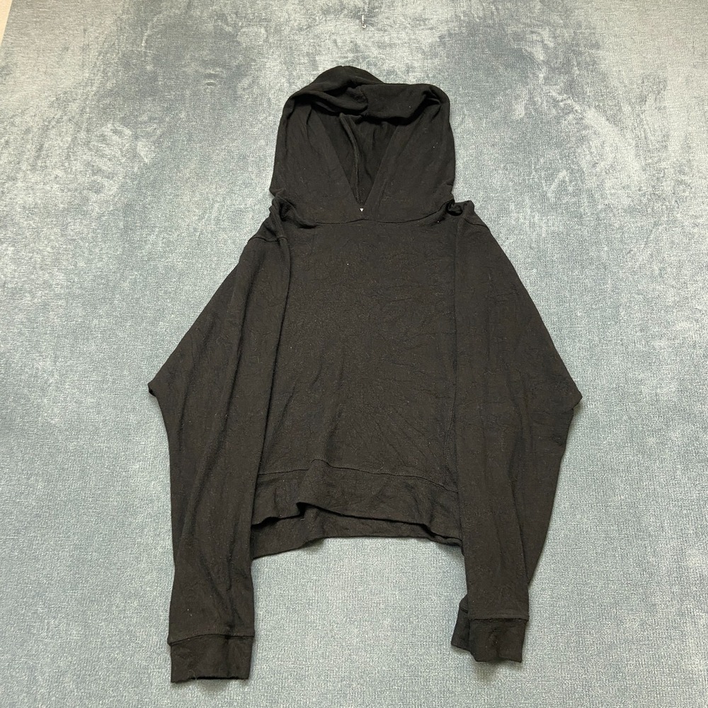 Michael Stars Hoodie Womens Medium Black Stretch Cropped Long Sleeve Pullover